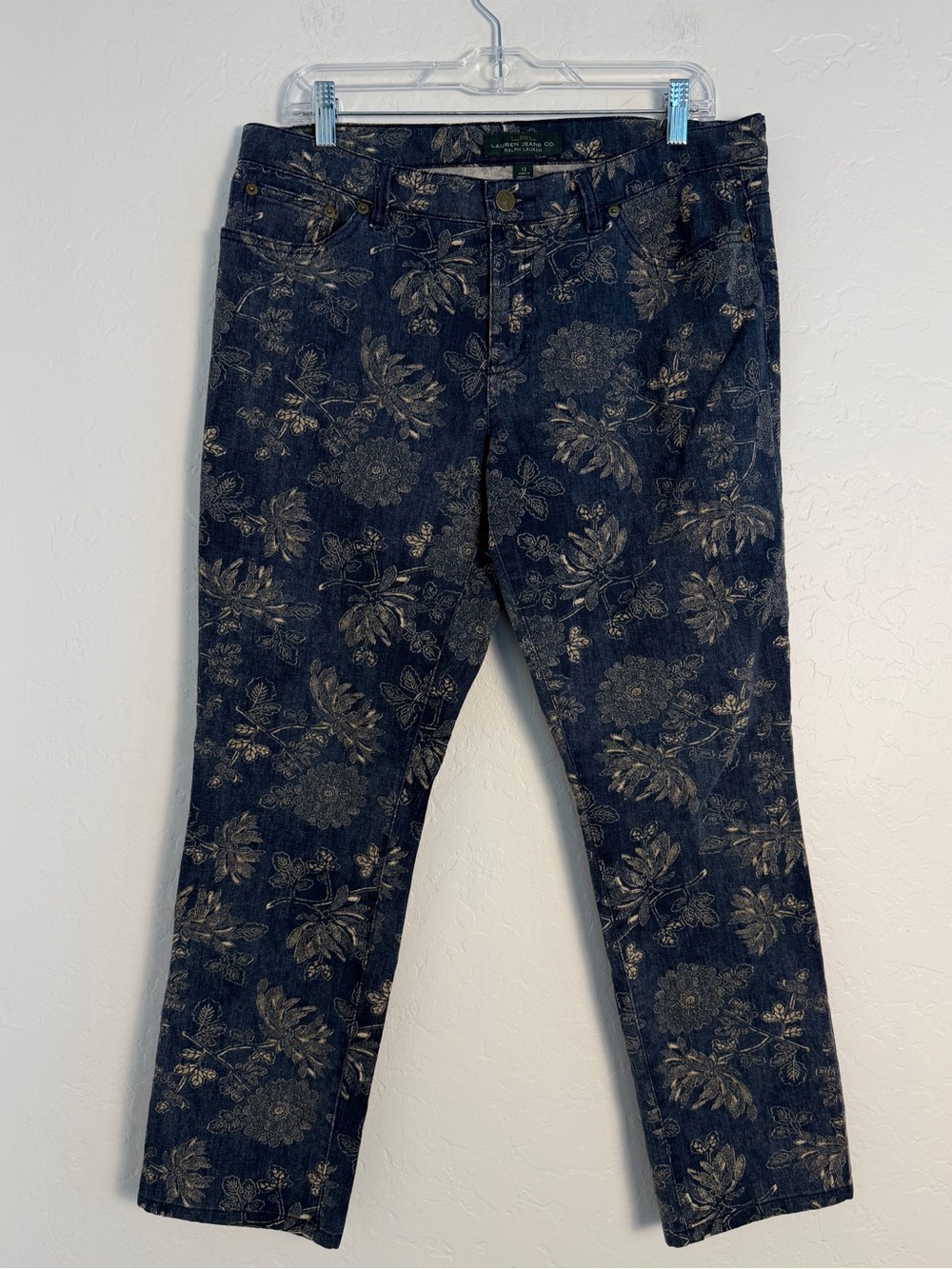 Lauren Jean Co. Women's 12 Jeans Ankle Dark Wash Denim Blue/Gray Floral Pattern